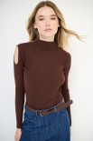 MAGLIA MEZZO COLLO COSTINA CUT OUT MORO