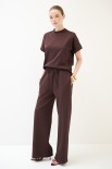 PANTALONE LARGO CON ELASTICO VITA TESSUTO DIAGONALE MORO