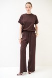 PANTALONE LARGO CON ELASTICO VITA TESSUTO DIAGONALE MORO