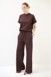 PANTALONE LARGO CON ELASTICO VITA TESSUTO DIAGONALE MORO