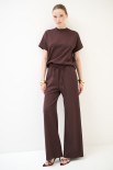 PANTALONE LARGO CON ELASTICO VITA TESSUTO DIAGONALE MORO