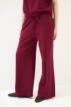 PANTALONE LARGO CON ELASTICO VITA TESSUTO DIAGONALE VINO