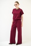 PANTALONE LARGO CON ELASTICO VITA TESSUTO DIAGONALE VINO