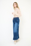 PANTA PALAZZO DENIM SFRANGIATO FONDO BLU