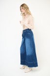 PANTA PALAZZO DENIM SFRANGIATO FONDO BLU