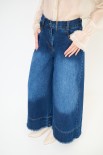 PANTA PALAZZO DENIM SFRANGIATO FONDO BLU