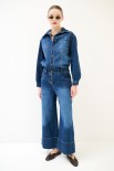 PANTA PALAZZO DENIM CON RISVOLTO ALTO FONDO CON BOTTONI BLU