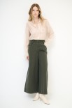 PANTA PALAZZO CON RICAMO VERDE MILITARE