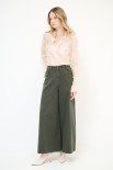 PANTA PALAZZO CON RICAMO VERDE MILITARE