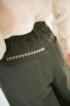 PANTA PALAZZO CON RICAMO VERDE MILITARE