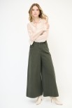 PANTA PALAZZO CON RICAMO VERDE MILITARE