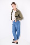 BOMBER CORTO CON INSERTI JACQUARD VERDE MILITARE