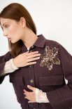 GIACCA TASCONI + PATCH FIORE PAILLETTES CIOCCOLATO