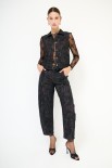 GILET CON BOTTONI STAMPA FIORI SCURO