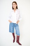CAMICIA OXFORD ROUCHES LATERALE CON FILO A CONTRASTO BIANCO/VINO