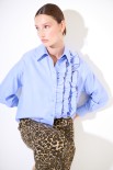 CAMICIA OXFORD ROUCHES LATERALE CON FILO A CONTRASTO CELESTE/MOR