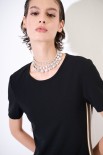 ABITO MIDI CON BANDE MEZZAMANICA NERO