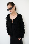 CARDIGAN SENZA BOTTONI PUNTO PELLICCIA NERO