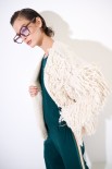 CARDIGAN SENZA BOTTONI PUNTO PELLICCIA ECRU