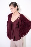 CARDIGAN SENZA BOTTONI PUNTO PELLICCIA VINO