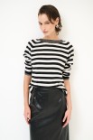 MAGLIA SCOLLO BARCHETTA RIGA CON BORDI LUREX NERO/PANNA