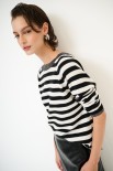 MAGLIA SCOLLO BARCHETTA RIGA CON BORDI LUREX NERO/PANNA
