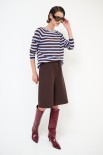 MAGLIA SCOLLO BARCHETTA RIGA CON BORDI LUREX MORO/CELESTE