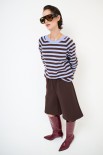 MAGLIA SCOLLO BARCHETTA RIGA CON BORDI LUREX MORO/CELESTE