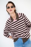 MAGLIA SCOLLO BARCHETTA RIGA CON BORDI LUREX MORO/ROSA