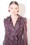 ABITO LUNGO CON GALA SCOLLO STAMPA MICRO GEORGETTE NERO