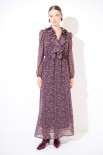 ABITO LUNGO CON GALA SCOLLO STAMPA MICRO GEORGETTE NERO