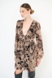 ABITO CORTO CON LACCINI STAMPA BEIGE