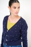 CARDIGAN SCOLLO V STRASS BLU