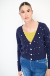 CARDIGAN SCOLLO V STRASS BLU