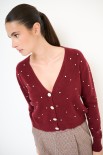 CARDIGAN SCOLLO V STRASS BORDEAUX