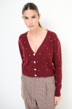 CARDIGAN SCOLLO V STRASS BORDEAUX