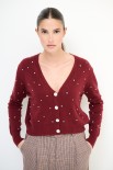 CARDIGAN SCOLLO V STRASS BORDEAUX