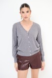 CARDIGAN CON FILATO PAILLETTES E BOTTONI GIOIELLO GRIGIO