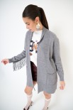 CARDIGAN APERTO CON FRANGE GRIGIO