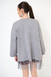 CARDIGAN APERTO CON FRANGE GRIGIO