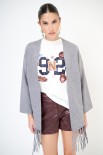 CARDIGAN APERTO CON FRANGE GRIGIO
