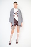 CARDIGAN APERTO CON FRANGE GRIGIO