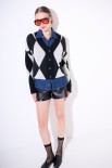 CARDIGAN OVER ROMBI CON BOTTONI GIOIELLO NERO/ECRU