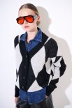 CARDIGAN OVER ROMBI CON BOTTONI GIOIELLO NERO/ECRU
