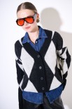 CARDIGAN OVER ROMBI CON BOTTONI GIOIELLO NERO/ECRU