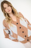 CARDIGAN OVER ROMBI CON BOTTONI GIOIELLO MOKA/CELESTE