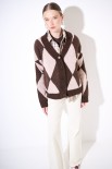 CARDIGAN OVER ROMBI CON BOTTONI GIOIELLO MORO/ROSA