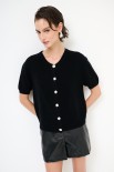 CARDIGAN MEZZA MANICA MISTO CACHEMIRE NERO