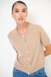 CARDIGAN MEZZA MANICA MISTO CACHEMIRE CAMMELLO
