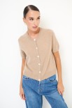 CARDIGAN MEZZA MANICA MISTO CACHEMIRE CAMMELLO